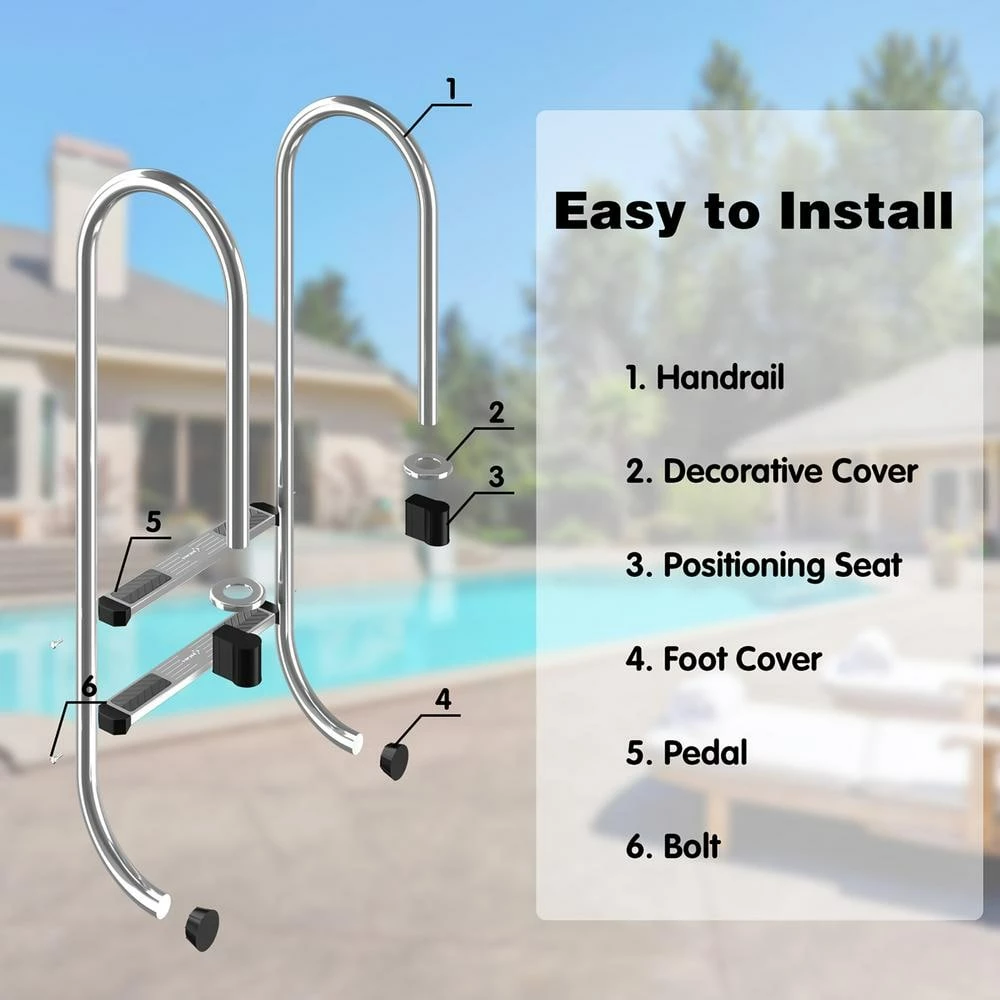 Swimming Pool Ladder 2-Step Stainless Steel Non-Slip for In Ground Pools by Costway 10 Swimming Pool Ladder 2-Step Stainless Steel Non-Slip for In Ground Pools by Costway - Image 8