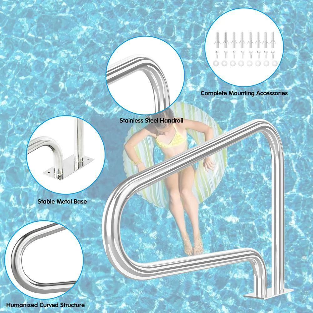 31 in. Swimming Pool Hand Rail Stainless Steel in Silver with Quick Mount Base (Set of 2) by Costway 6 31 in. Swimming Pool Hand Rail Stainless Steel in Silver with Quick Mount Base (Set of 2) by Costway - Image 4