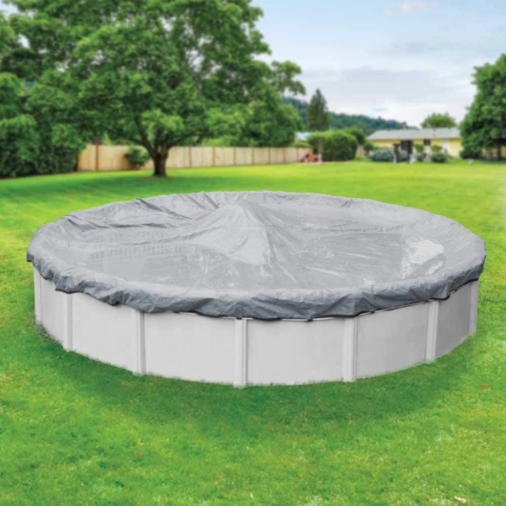 Ultra 28 ft. Round Dove Gray Solid Above Ground Winter Pool Cover by Robelle 3 Ultra 28 ft. Round Dove Gray Solid Above Ground Winter Pool Cover by Robelle