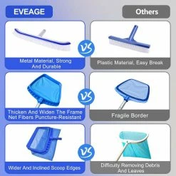 Pool Wall Brush, Rake and Skimmer Net, Professional Heavy Duty Pool Kit for Cleaning - Fits Standard Swimming Pool Poles by EVEAGE 13 Pool Wall Brush, Rake and Skimmer Net, Professional Heavy Duty Pool Kit for Cleaning - Fits Standard Swimming Pool Poles by EVEAGE -Pool Supplies Sales Store eveage pool replacement parts ycqxyp 3pcs 44 1000