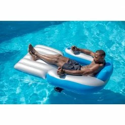 COPY 0 66 in. Inflatable Splash Runner Motorized Pool Lounger by POOLCANDY -Pool Supplies Sales Store gray blue poolcandy pool floats pc4025sr a0 1000