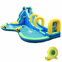 95.5 in. x 188 in. Green Oxford Cloth Kids Inflatable Water Park Bounce House with Slide Climbing Wall Splash Pool by Gymax