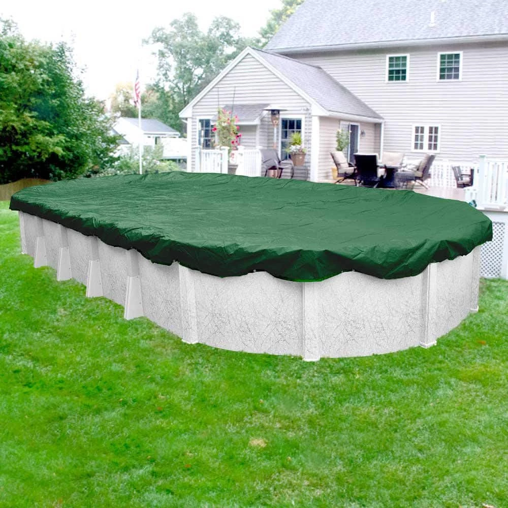 Titan 18 ft. x 33 ft. Oval Green Solid Above Ground Winter Pool Cover by Robelle 3 Titan 18 ft. x 33 ft. Oval Green Solid Above Ground Winter Pool Cover by Robelle