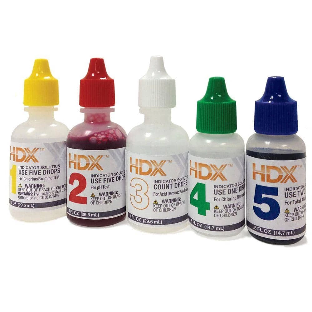 Replacement Solutions 1-5 for Swimming Pool and Spa Water Test Kits by HDX 3 Replacement Solutions 1-5 for Swimming Pool and Spa Water Test Kits by HDX
