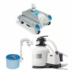 3000 GPH Pool Sand Filter Pump with Automatic Timer and Pool Vacuum and Skimmer by Intex