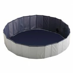 Light grey & blue Foldable Pet Bath Pool, Collapsible Dog Bathing Tub, Kiddie and Toy Pool for Dogs Cats and Kids by ANGELES HOME