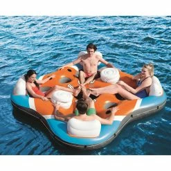 Rapid Rider 101 in. 4-Person Floating Island Pool Raft with Coolers by Bestway -Pool Supplies Sales Store multi bestway pool floats 43115e bw wmt2 4f 1000