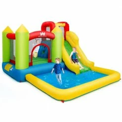 Inflatable Bounce House Water Slide Jump Bouncer with Climbing Wall and Splash Pool by Costway