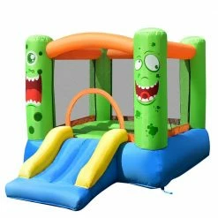 Multi-Color Inflatable Bounce House Jumper Castle Kids Playhouse with Basketball Hoop and Slide by Costway