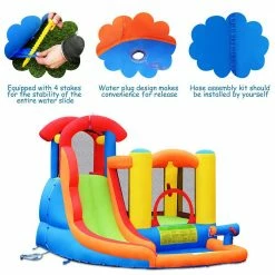 Multi-Color Inflatable Bounce House Water Slide with Climbing Wall Splash Pool Water Cannon by Costway -Pool Supplies Sales Store multi color costway pool toys op70101 1f 1000