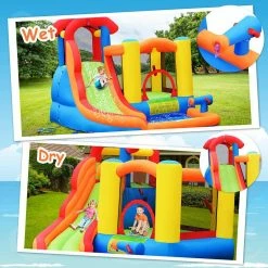 Multi-Color Inflatable Bounce House Water Slide with Climbing Wall Splash Pool Water Cannon by Costway -Pool Supplies Sales Store multi color costway pool toys op70101 44 1000