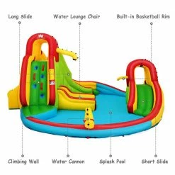 Multi-Color Kids Inflatable Water Slide Bounce Park Splash Pool with Water Cannon and 480-Watt Blower by Costway -Pool Supplies Sales Store multi color costway pool toys op70144 1f 1000