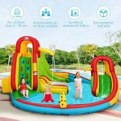 Multi-Color Kids Inflatable Water Slide Bounce Park Splash Pool with Water Cannon and 480-Watt Blower by Costway -Pool Supplies Sales Store multi color costway pool toys op70144 44 1000