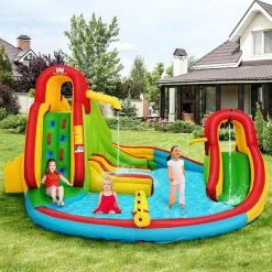 Multi-Color Kids Inflatable Water Slide Bounce Park Splash Pool with Water Cannon and 480-Watt Blower by Costway -Pool Supplies Sales Store multi color costway pool toys op70144 4f 1000