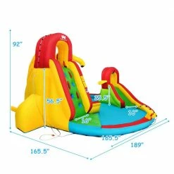 Multi-Color Kids Inflatable Water Slide Bounce Park Splash Pool with Water Cannon and 480-Watt Blower by Costway -Pool Supplies Sales Store multi color costway pool toys op70144 c3 1000