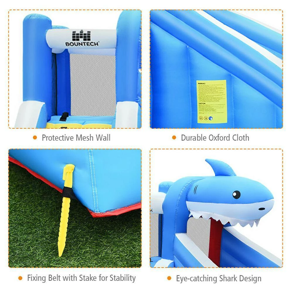Multi-Color Inflatable Water Slide Shark Bounce House Castle Splash Water Pool without Blower by Costway 5 Multi-Color Inflatable Water Slide Shark Bounce House Castle Splash Water Pool without Blower by Costway - Image 3