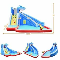 Multi-Color Inflatable Water Slide Shark Bounce House Castle Splash Water Pool with 750-Watt Blower by Costway -Pool Supplies Sales Store multi color costway pool toys op70399 ep24683 c3 1000