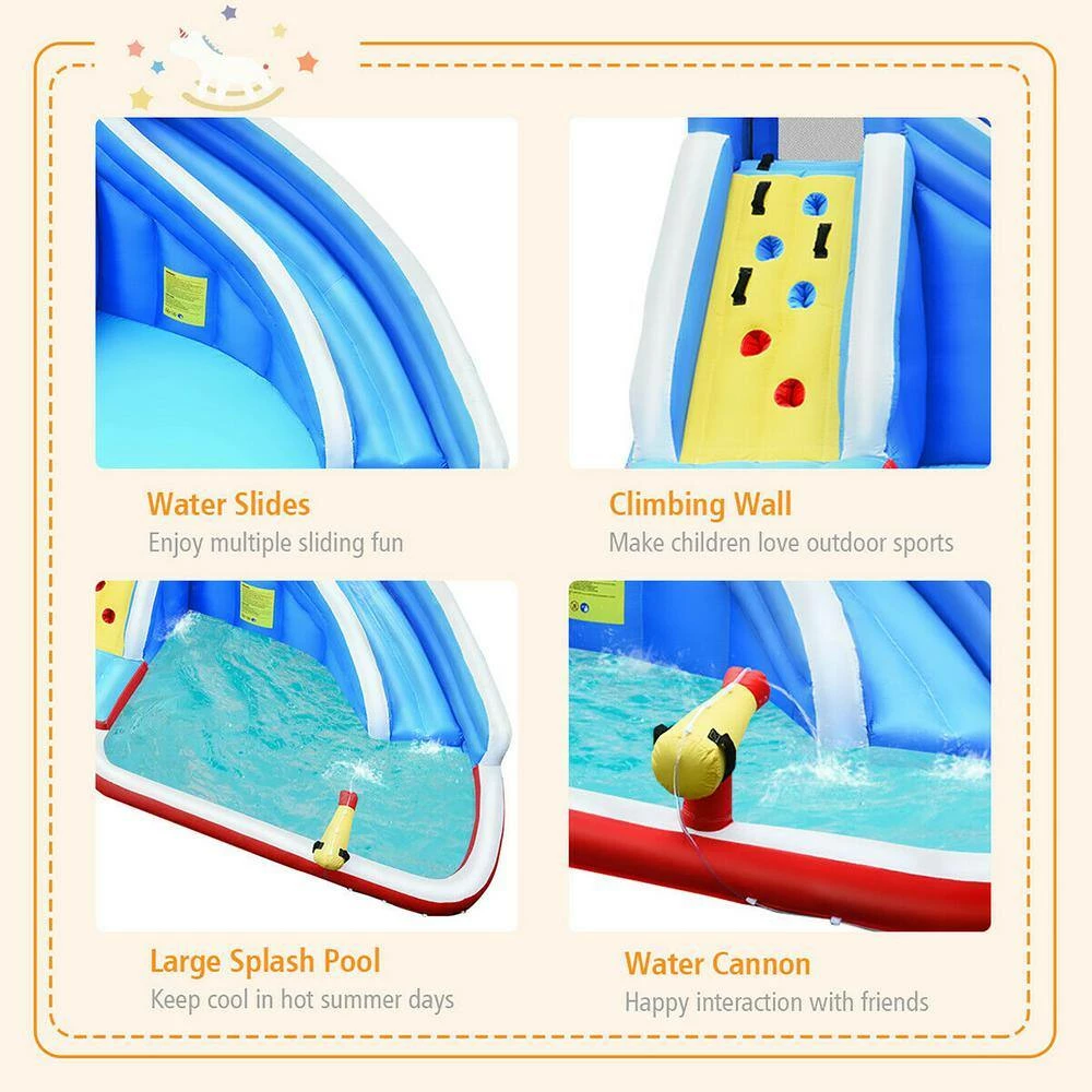 Multi-Color Inflatable Water Slide Shark Bounce House Castle Splash Water Pool without Blower by Costway 10 Multi-Color Inflatable Water Slide Shark Bounce House Castle Splash Water Pool without Blower by Costway - Image 8