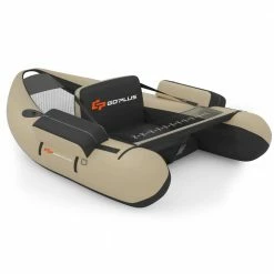 Multi-Color Inflatable Fishing Float Tube with Pump and Storage Pockets and Fish Ruler Beige by Costway