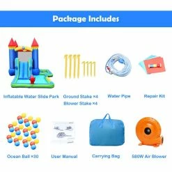 Multi-Color Inflatable Castle Bouncer Bounce House Slide Water Park BallPit with 580-Watt Blower by Costway -Pool Supplies Sales Store multi color costway pool toys op70586 1d 1000