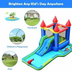 Multi-Color Inflatable Castle Bouncer Bounce House Slide Water Park BallPit with 580-Watt Blower by Costway -Pool Supplies Sales Store multi color costway pool toys op70586 44 1000