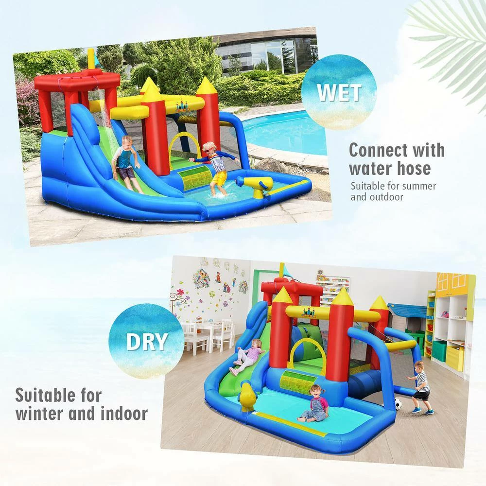 Inflatable Bouncer Water Climb Slide Bounce House Splash Pool with Blower by Costway 9 Inflatable Bouncer Water Climb Slide Bounce House Splash Pool with Blower by Costway - Image 7