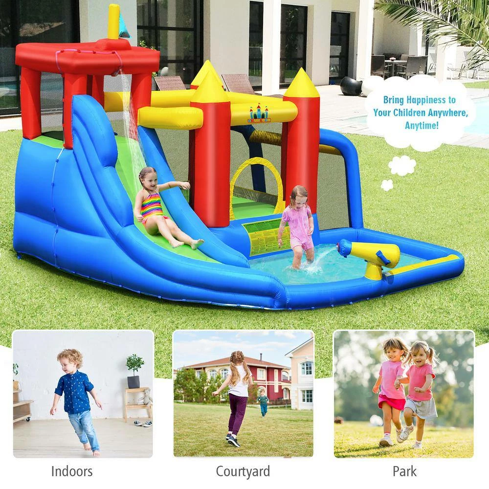 Inflatable Bouncer Water Climb Slide Bounce House Splash Pool with Blower by Costway 7 Inflatable Bouncer Water Climb Slide Bounce House Splash Pool with Blower by Costway - Image 5