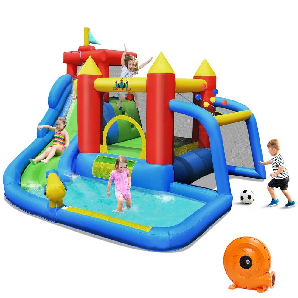Inflatable Bouncer Water Climb Slide Bounce House Splash Pool with Blower by Costway 3 Inflatable Bouncer Water Climb Slide Bounce House Splash Pool with Blower by Costway