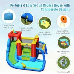 Inflatable Bouncer Water Climb Slide Bounce House Splash Pool with Blower by Costway 13 Inflatable Bouncer Water Climb Slide Bounce House Splash Pool with Blower by Costway -Pool Supplies Sales Store multi color costway pool toys op70639 66 1000