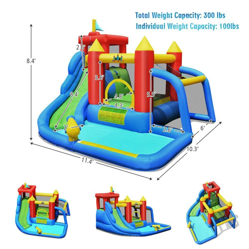 Inflatable Bouncer Water Climb Slide Bounce House Splash Pool with Blower by Costway 6 Inflatable Bouncer Water Climb Slide Bounce House Splash Pool with Blower by Costway - Image 4