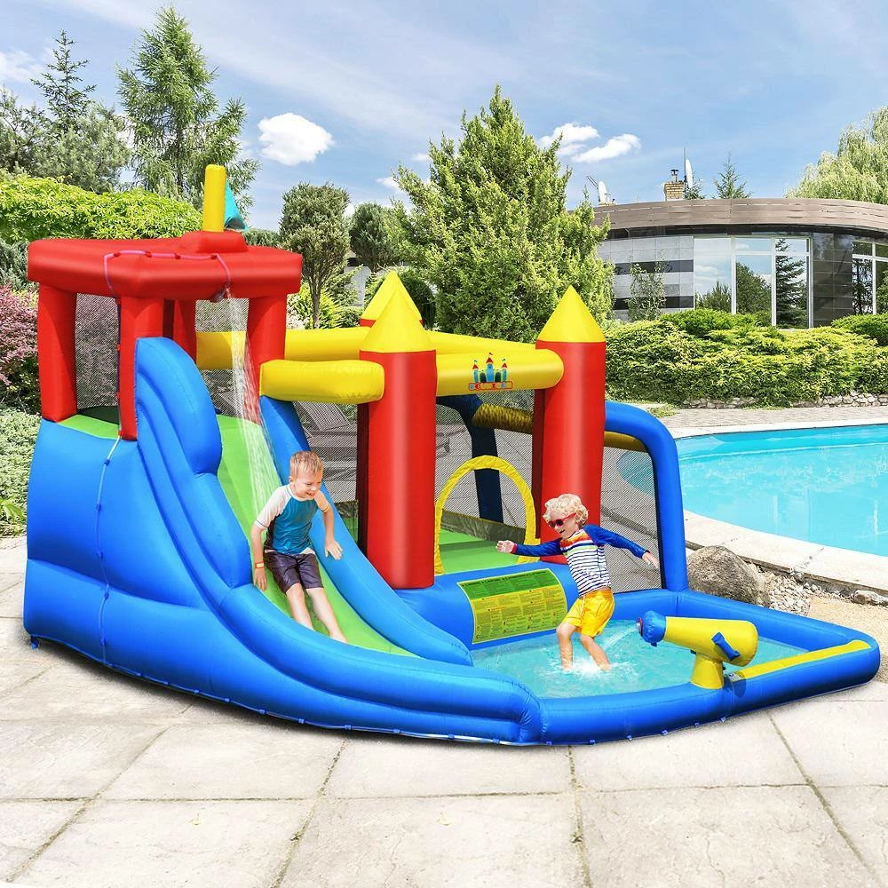 Inflatable Bouncer Water Climb Slide Bounce House Splash Pool with Blower by Costway 4 Inflatable Bouncer Water Climb Slide Bounce House Splash Pool with Blower by Costway - Image 2