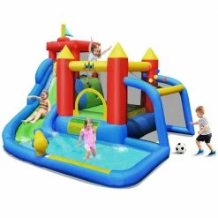 Inflatable Bouncer Water Slide Bounce House Splash Pool without Blower by Costway