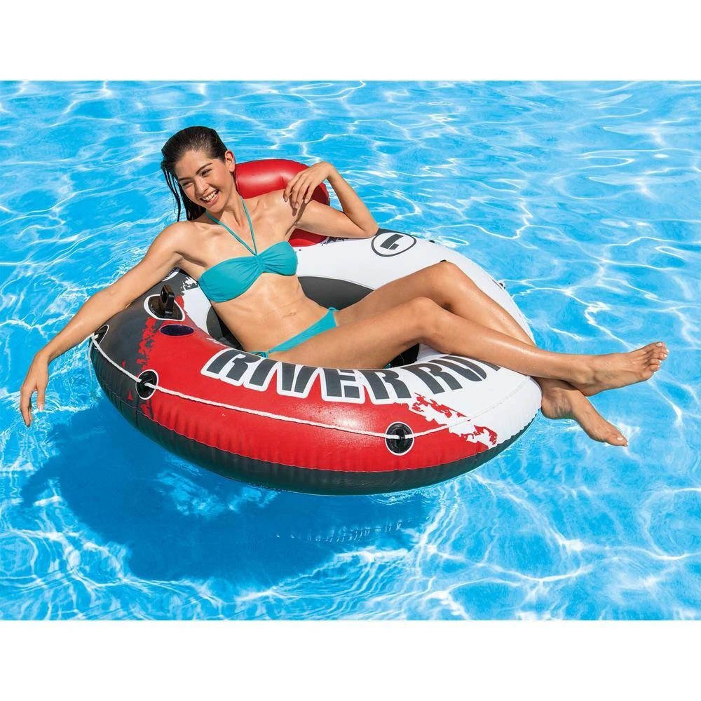 River Run 1 53 in. Red Inflatable Floating Water Tube Lake and Pool Raft (2-Pack) by Intex 4 River Run 1 53 in. Red Inflatable Floating Water Tube Lake and Pool Raft (2-Pack) by Intex - Image 2