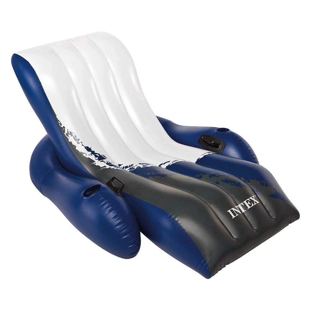 White Vinyl Rectangular Inflatable Floating Comfortable Recliner Pool Lounges with Cup Holders (2-Pack) by Intex 5 White Vinyl Rectangular Inflatable Floating Comfortable Recliner Pool Lounges with Cup Holders (2-Pack) by Intex - Image 3