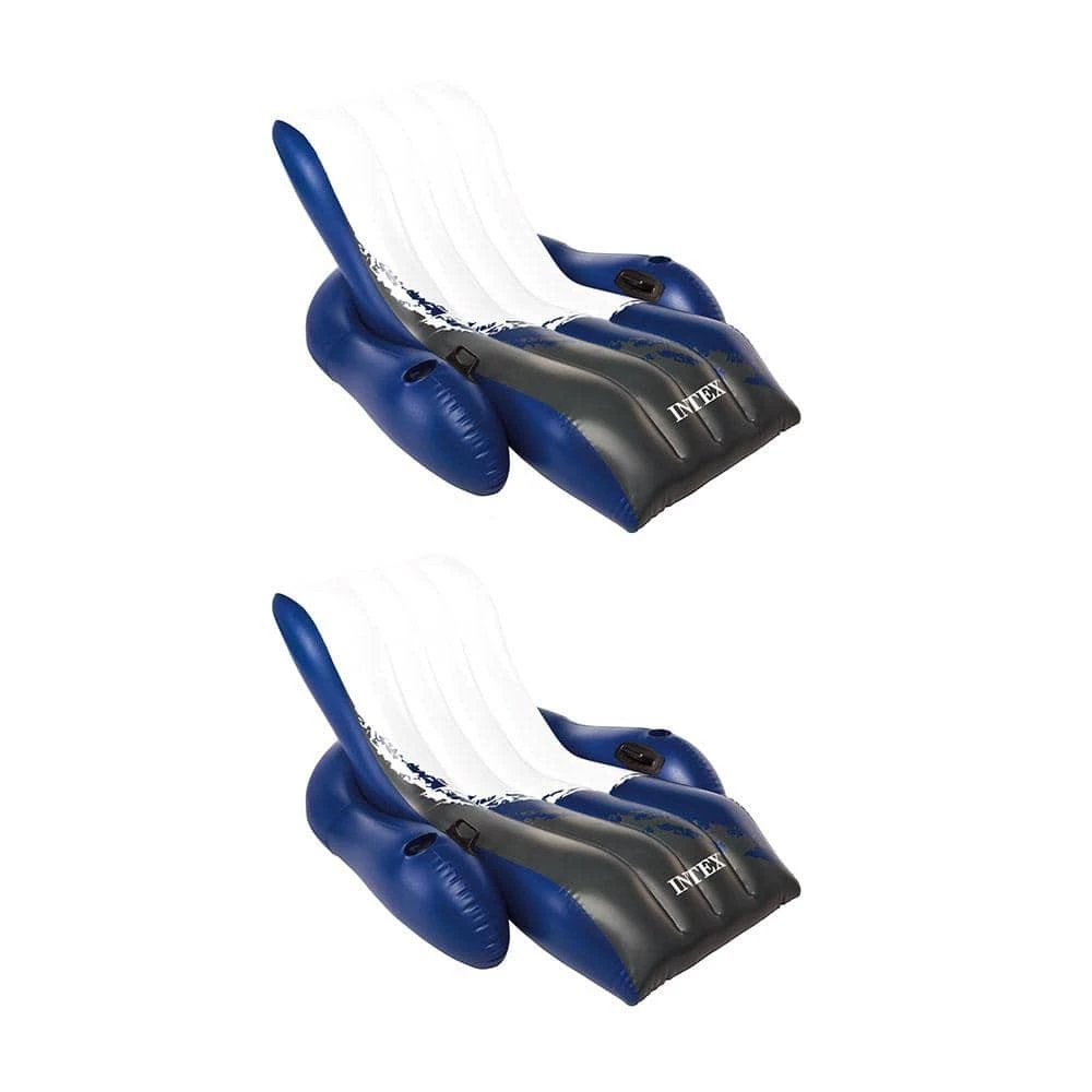 White Vinyl Rectangular Inflatable Floating Comfortable Recliner Pool Lounges with Cup Holders (2-Pack) by Intex 3 White Vinyl Rectangular Inflatable Floating Comfortable Recliner Pool Lounges with Cup Holders (2-Pack) by Intex