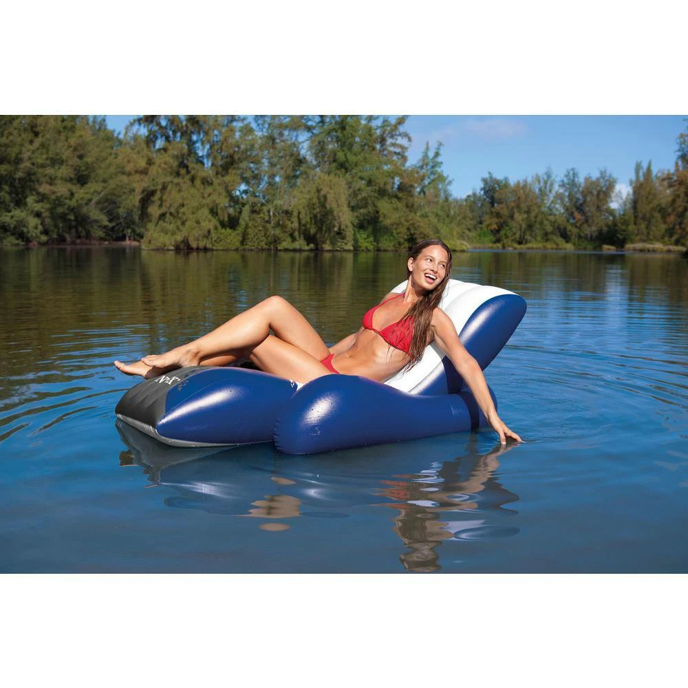 White Vinyl Rectangular Inflatable Floating Comfortable Recliner Pool Lounges with Cup Holders (2-Pack) by Intex 4 White Vinyl Rectangular Inflatable Floating Comfortable Recliner Pool Lounges with Cup Holders (2-Pack) by Intex - Image 2