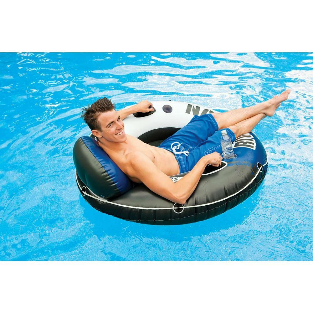 Blue Vinyl Round River Run 1 Inflatable Floating Tube Raft for Lake, River and Pool (3-Pack) by Intex 7 Blue Vinyl Round River Run 1 Inflatable Floating Tube Raft for Lake, River and Pool (3-Pack) by Intex - Image 5