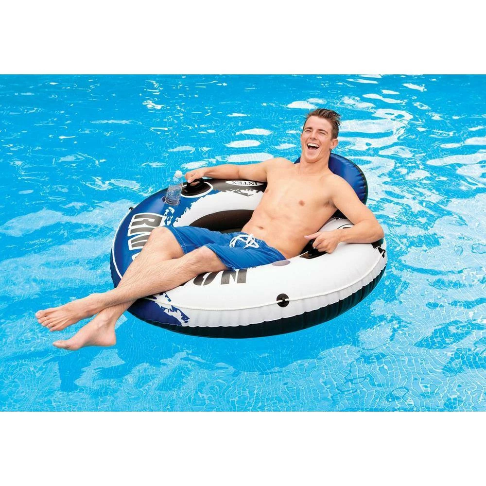 Blue Vinyl Round River Run 1 Inflatable Floating Tube Raft for Lake, River and Pool (3-Pack) by Intex 4 Blue Vinyl Round River Run 1 Inflatable Floating Tube Raft for Lake, River and Pool (3-Pack) by Intex - Image 2