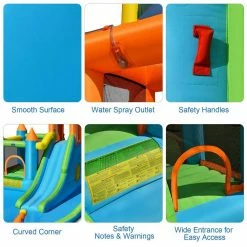 Fabric Inflatable Water Slide Kids Bounce House Splash Water Pool with Blower by Costway 14 Fabric Inflatable Water Slide Kids Bounce House Splash Water Pool with Blower by Costway -Pool Supplies Sales Store multi colors costway pool toys op70708 1d 1000