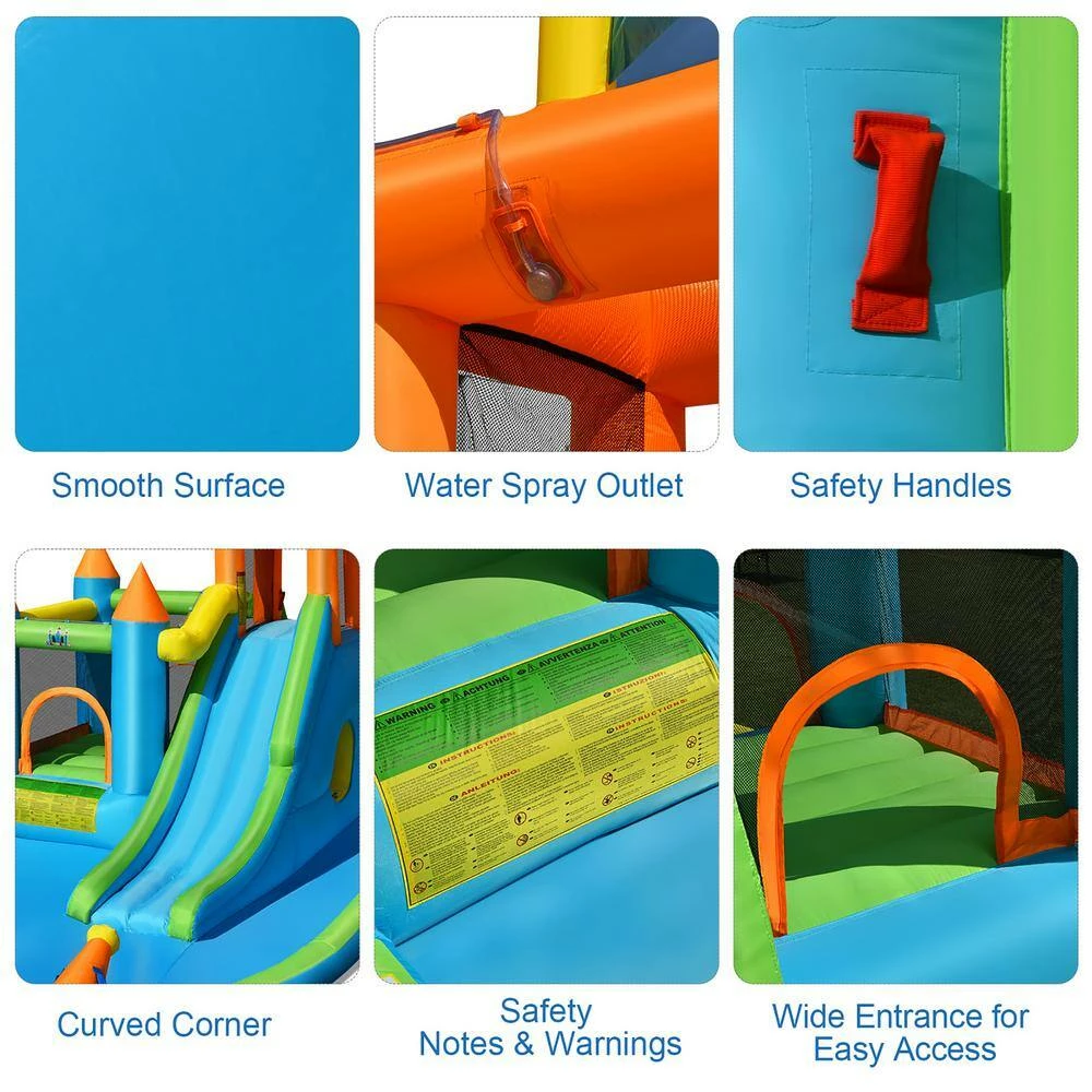 Fabric Inflatable Water Slide Kids Bounce House Splash Water Pool with Blower by Costway 5 Fabric Inflatable Water Slide Kids Bounce House Splash Water Pool with Blower by Costway - Image 3