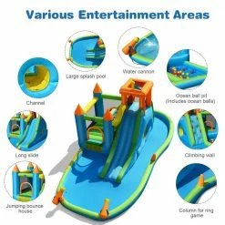 Fabric Inflatable Water Slide Kids Bounce House Splash Water Pool with Blower by Costway 19 Fabric Inflatable Water Slide Kids Bounce House Splash Water Pool with Blower by Costway -Pool Supplies Sales Store multi colors costway pool toys op70708 44 1000