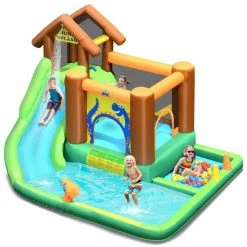 Fabric Inflatable Waterslide Bounce House Climbing Wall without Blower by Costway