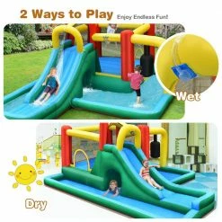 735-Watt Fabric Slide Water Park Climbing Bouncer Bounce House with Tunnel and Blower by Costway -Pool Supplies Sales Store multi costway pool toys op70801 ep24683 1f 1000