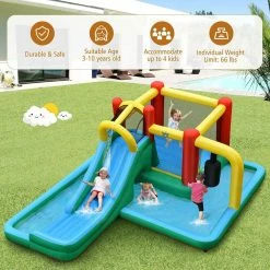 735-Watt Fabric Slide Water Park Climbing Bouncer Bounce House with Tunnel and Blower by Costway -Pool Supplies Sales Store multi costway pool toys op70801 ep24683 44 1000