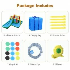735-Watt Fabric Slide Water Park Climbing Bouncer Bounce House with Tunnel and Blower by Costway -Pool Supplies Sales Store multi costway pool toys op70801 ep24683 66 1000