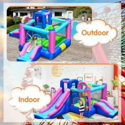 Fabric Inflatable Bounce Castle Dual Slides Jumping Bouncer with Climbing Wall by Costway -Pool Supplies Sales Store multi costway pool toys op70804 1f 1000