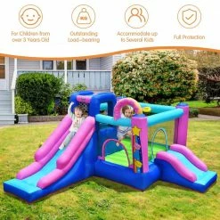 Fabric Inflatable Bounce Castle Dual Slides Jumping Bouncer with Climbing Wall by Costway -Pool Supplies Sales Store multi costway pool toys op70804 4f 1000