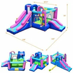 Fabric Inflatable Bounce Castle Dual Slides Jumping Bouncer with Climbing Wall by Costway -Pool Supplies Sales Store multi costway pool toys op70804 c3 1000