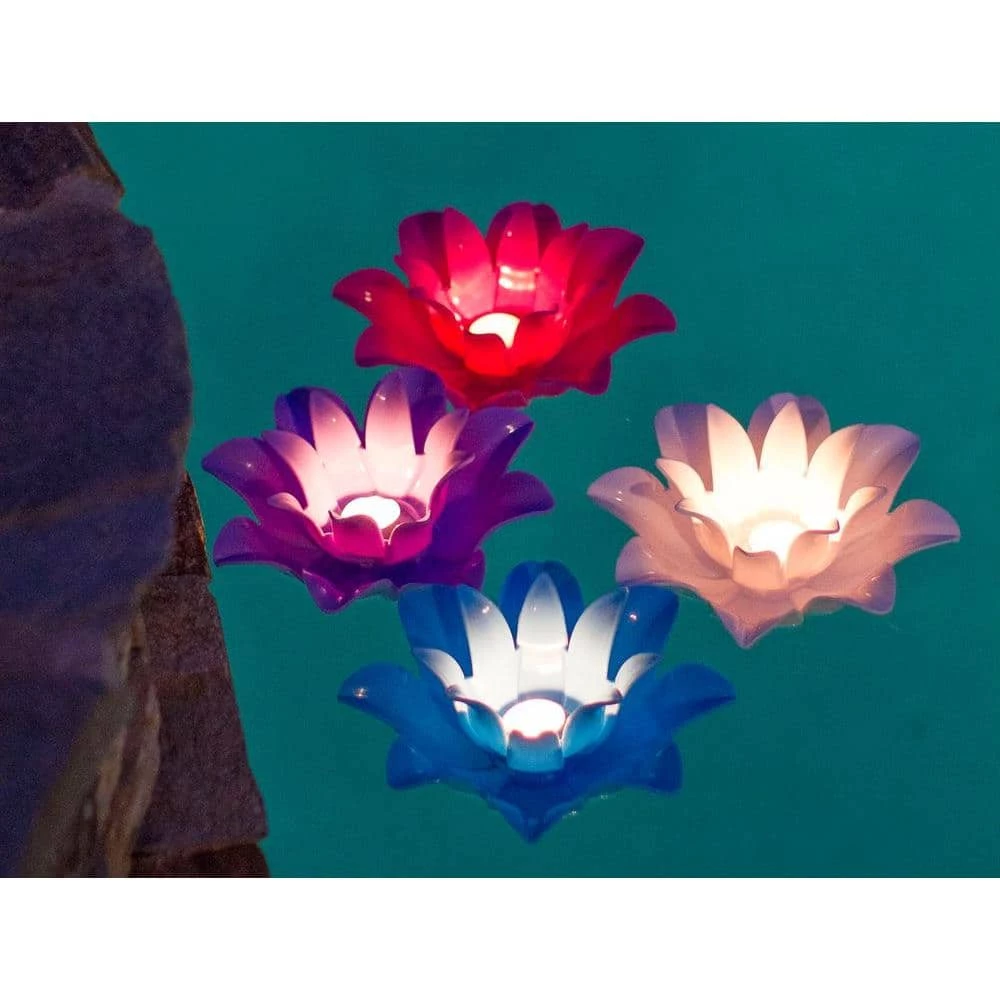 Floating Lotus Swimming Pool Lights (Set of 4) by Poolmaster 4 Floating Lotus Swimming Pool Lights (Set of 4) by Poolmaster - Image 2