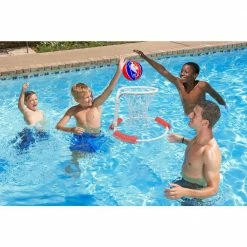 21 in. Dia NBA Floating Swimming Pool Basketball Game with Ball, White by Poolmaster